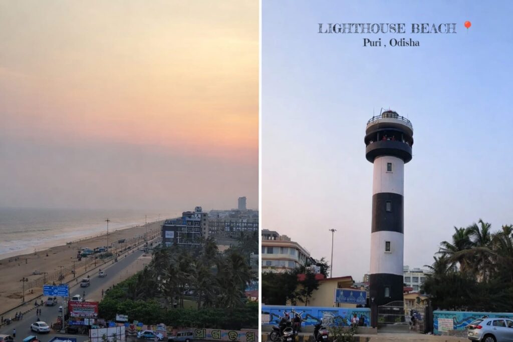 puri-lighthouse-and-beach-view-sunset.jpg Puri Lighthouse Beach and coastal road sunset view in Puri Odisha.